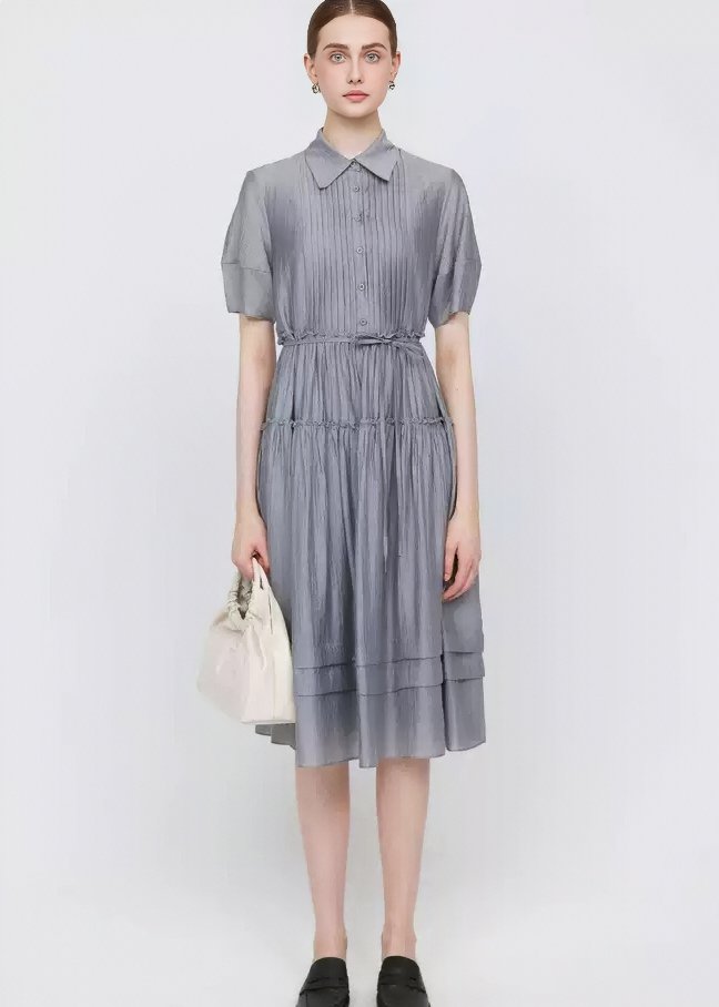 ACCORDION PLEAT SHIRT DRESS - ANLEM