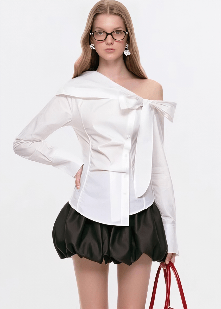 ASYMMETRIC COLLAR BOW - TIE SHIRT - ANLEM