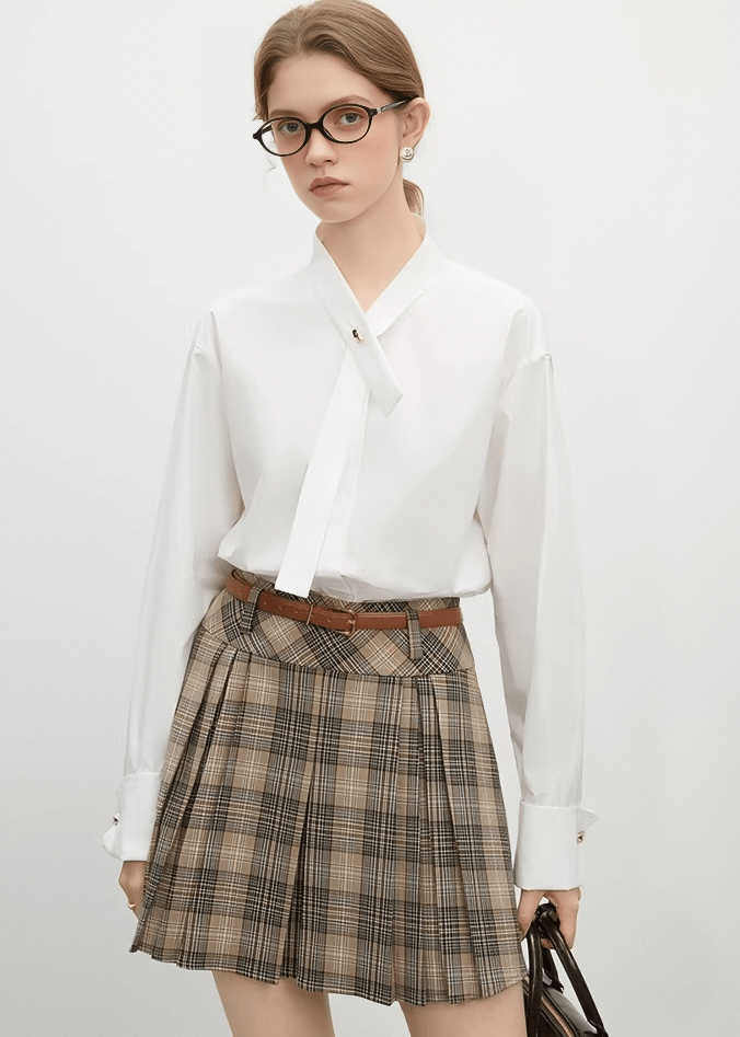 ASYMMETRIC SCARF COLLAR SHIRT - ANLEM