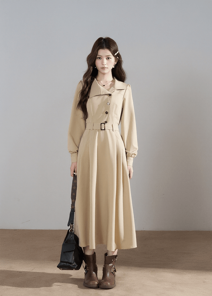 ASYMMETRICAL COLLAR TRENCH COAT - ANLEM