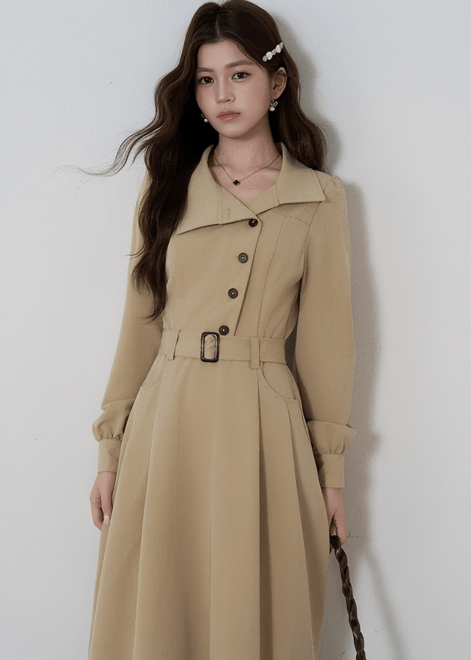 ASYMMETRICAL COLLAR TRENCH COAT - ANLEM