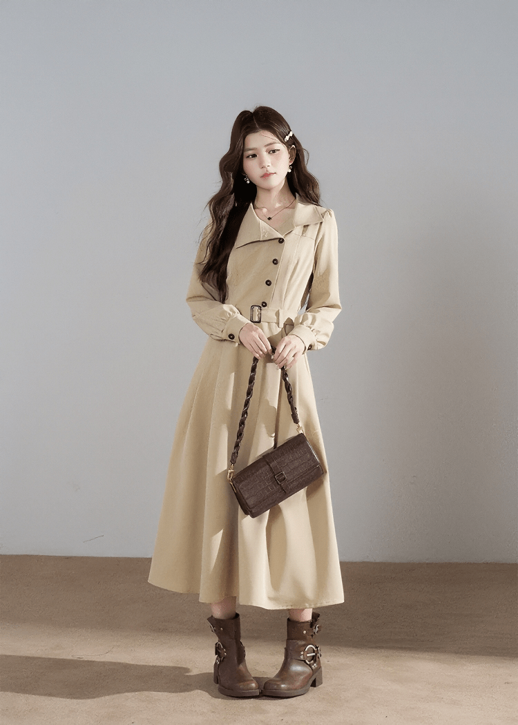 ASYMMETRICAL COLLAR TRENCH COAT - ANLEM