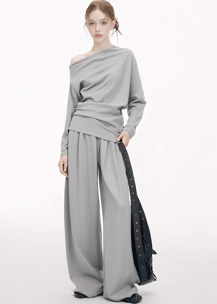 ASYMMETRICAL OFF - SHOULDER SWEATER & WIDE LEG PANTS - ANLEM