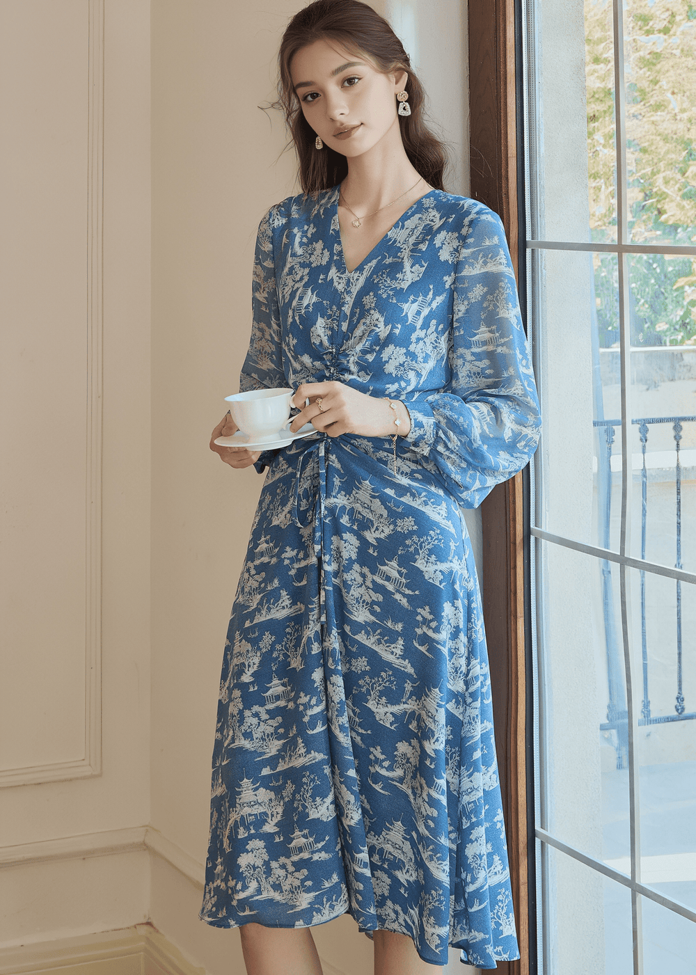 AZURE PORCELAIN WRAP DRESS - ANLEM