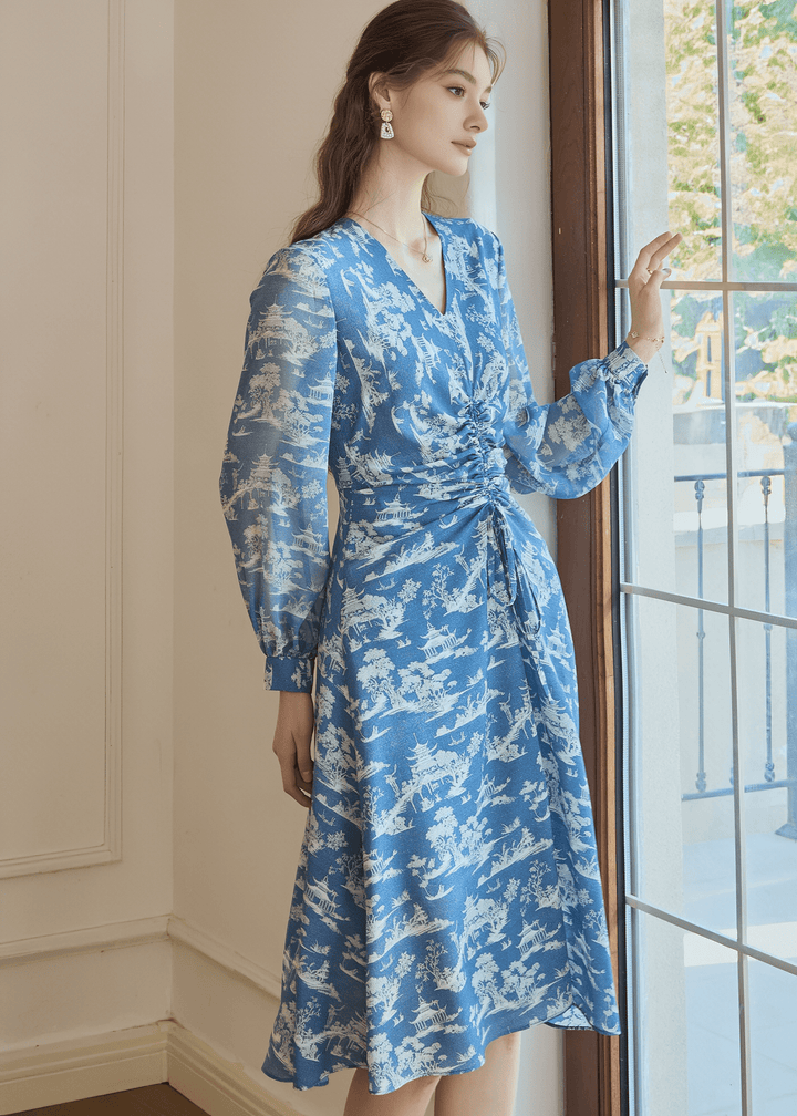 AZURE PORCELAIN WRAP DRESS - ANLEM