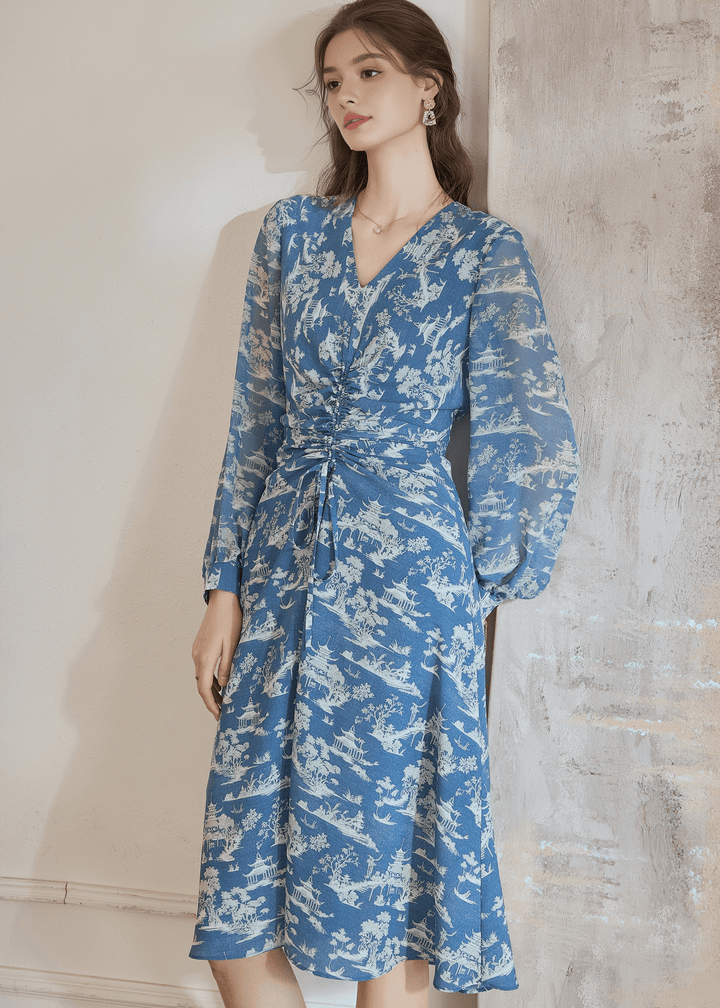 AZURE PORCELAIN WRAP DRESS - ANLEM