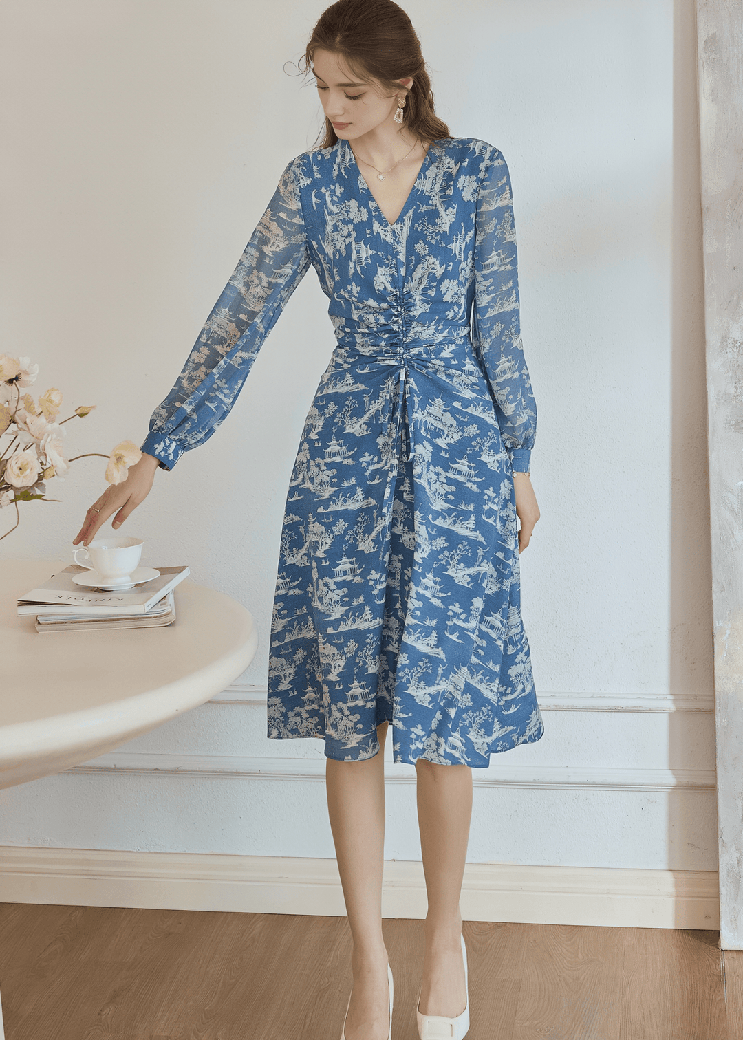 AZURE PORCELAIN WRAP DRESS - ANLEM