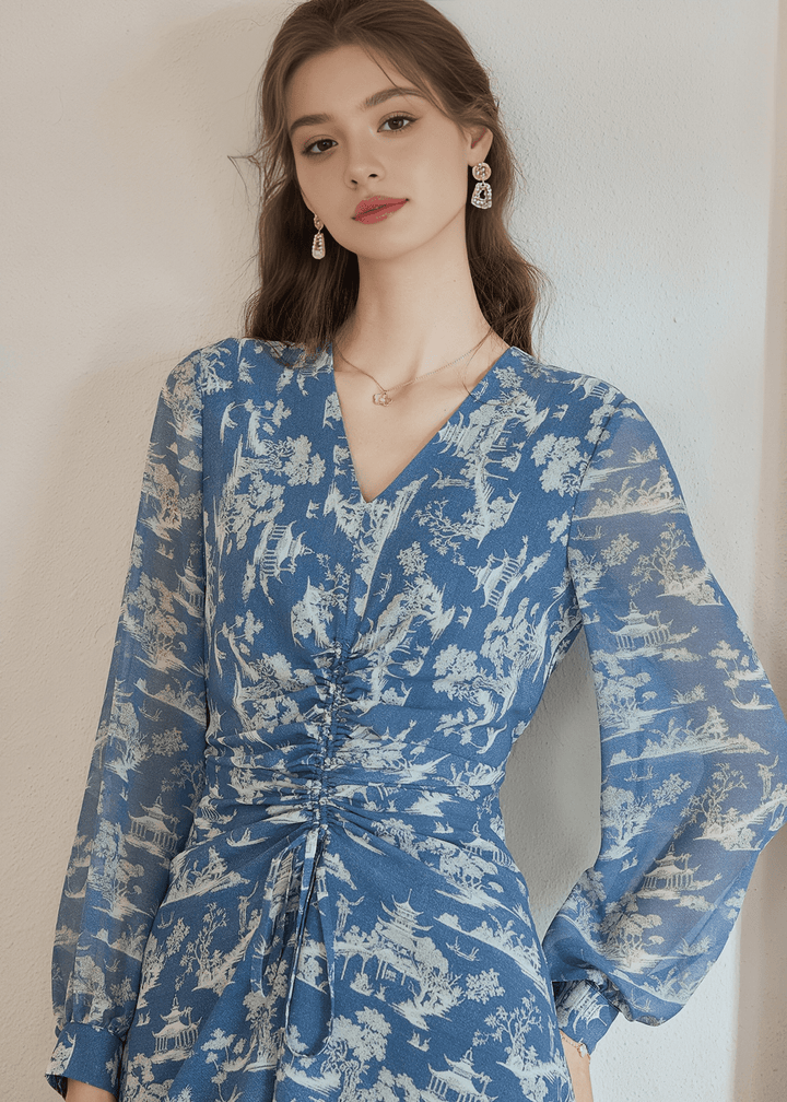 AZURE PORCELAIN WRAP DRESS - ANLEM