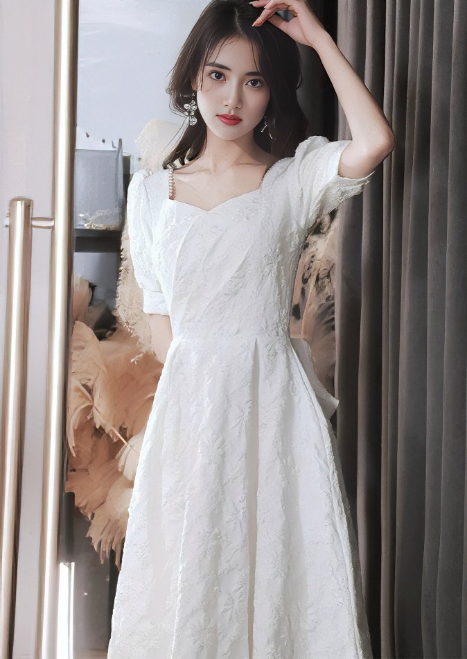 BACK RIBBON FLUFFY DRESS - ANLEM