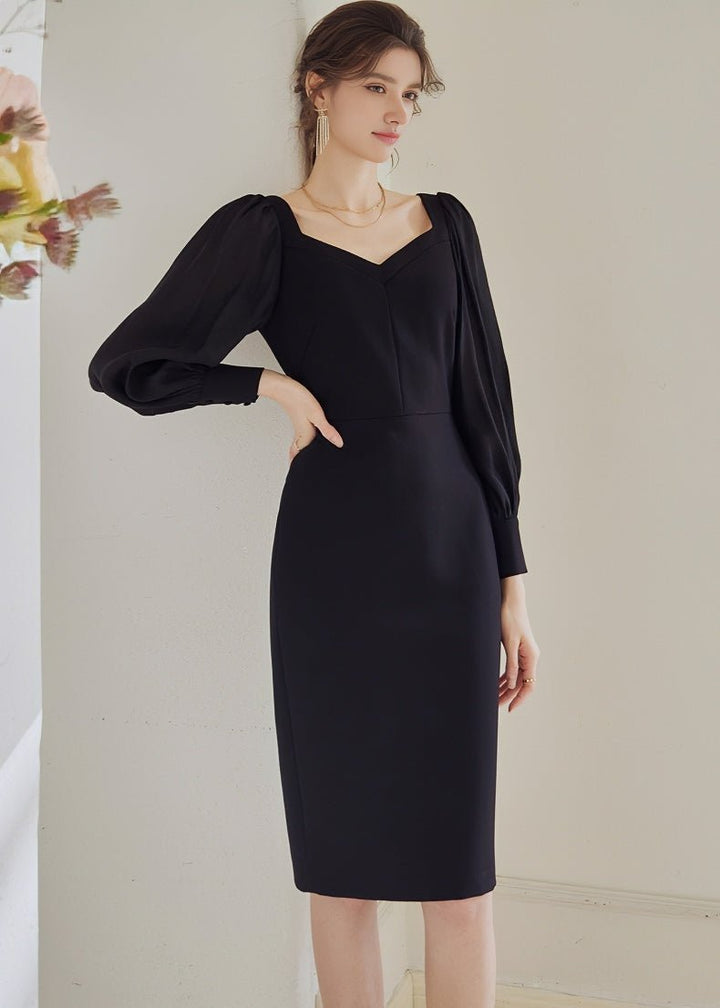 BALLOON DRAPE SLEEVE SLIM DRESS - ANLEM