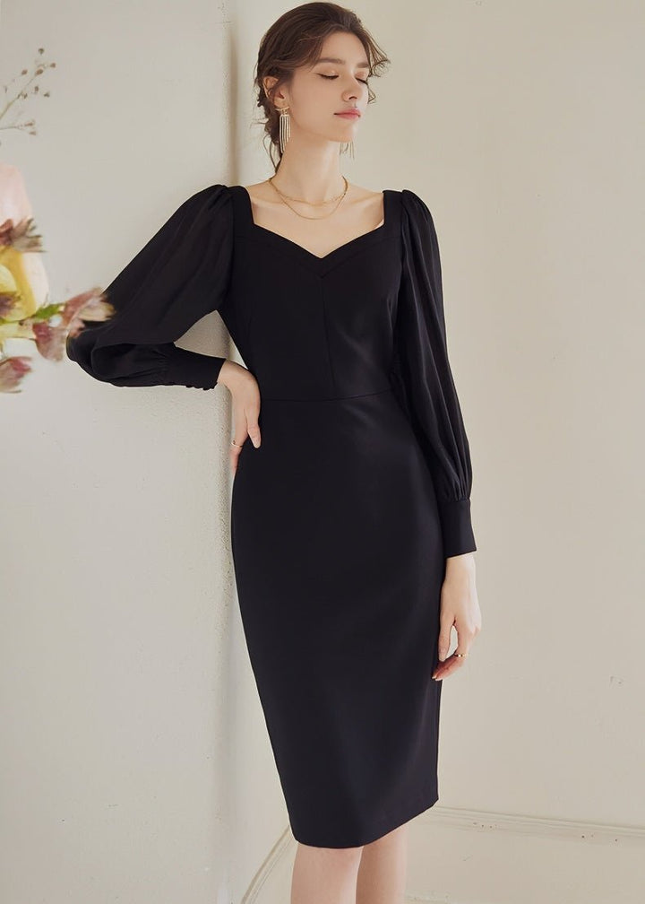 BALLOON DRAPE SLEEVE SLIM DRESS - ANLEM