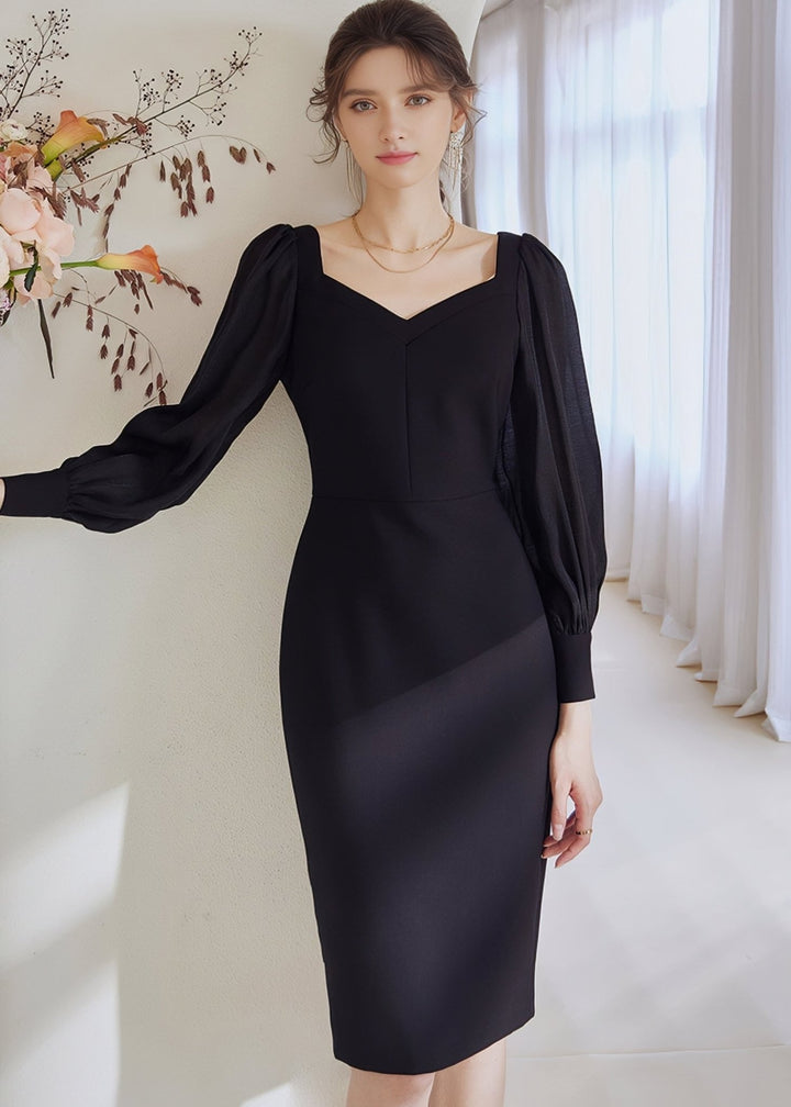 BALLOON DRAPE SLEEVE SLIM DRESS - ANLEM