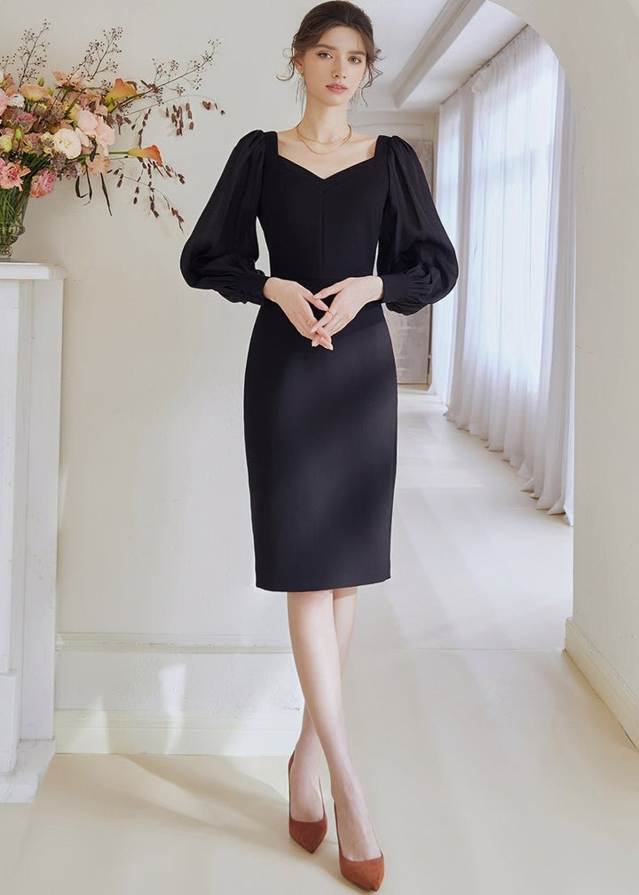 BALLOON DRAPE SLEEVE SLIM DRESS - ANLEM