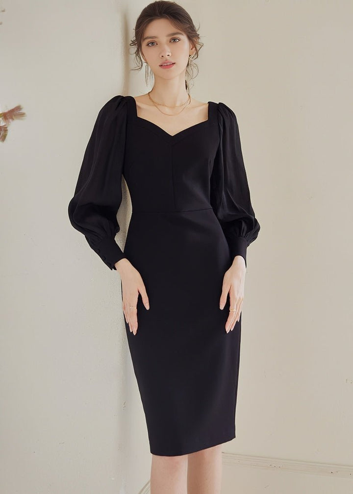 BALLOON DRAPE SLEEVE SLIM DRESS - ANLEM