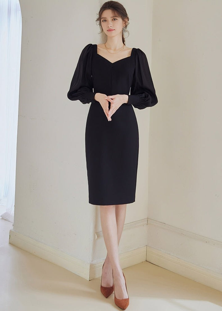 BALLOON DRAPE SLEEVE SLIM DRESS - ANLEM