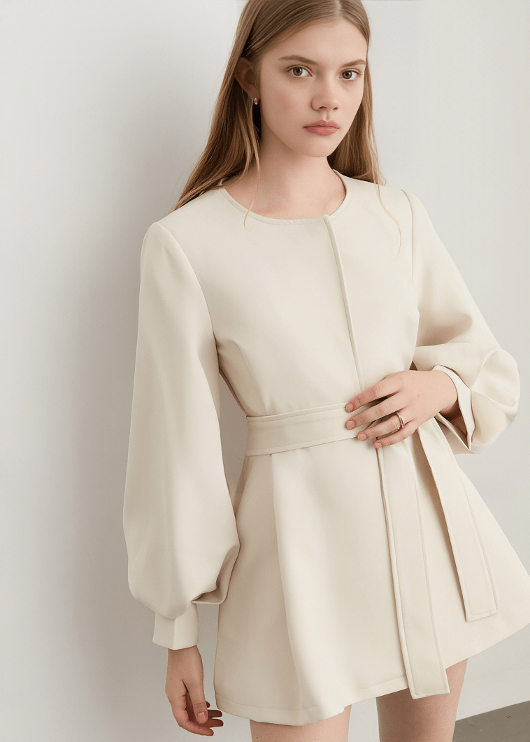 BALLOON SLEEVE BUTTON - UP DRESS - ANLEM