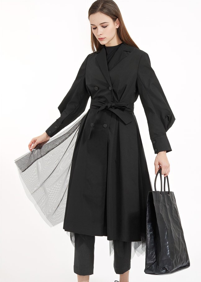 BALLOON SLEEVE LONG TRENCH COAT - ANLEM