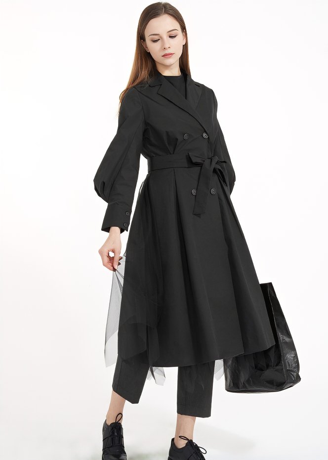 BALLOON SLEEVE LONG TRENCH COAT - ANLEM