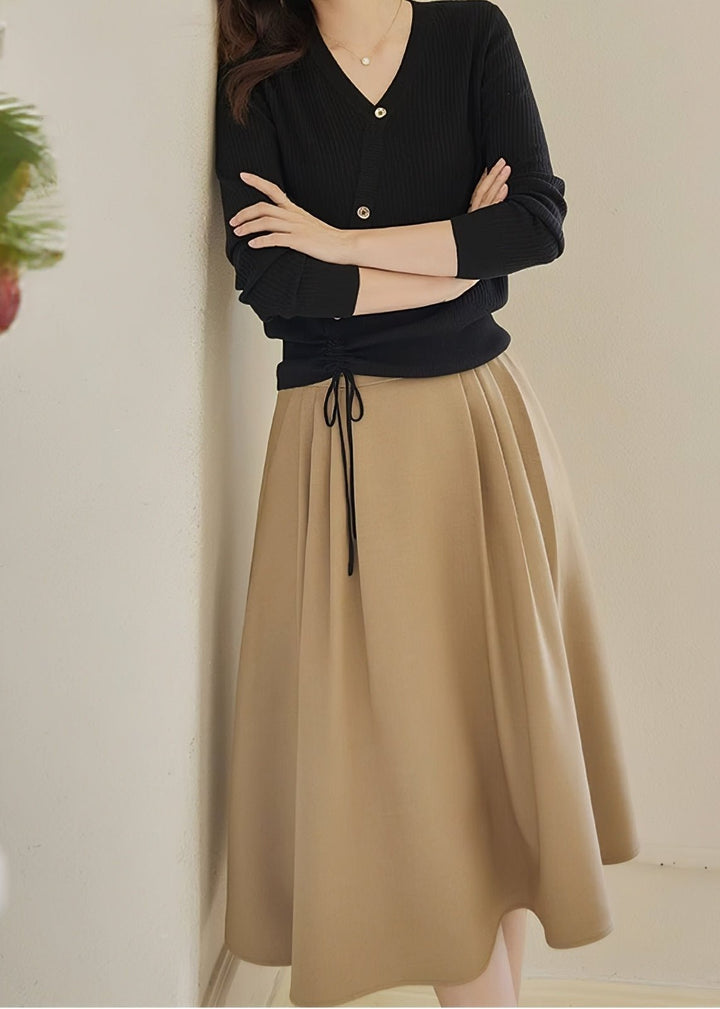 BEIGE PLEATED MIDI SKIRT - ANLEM