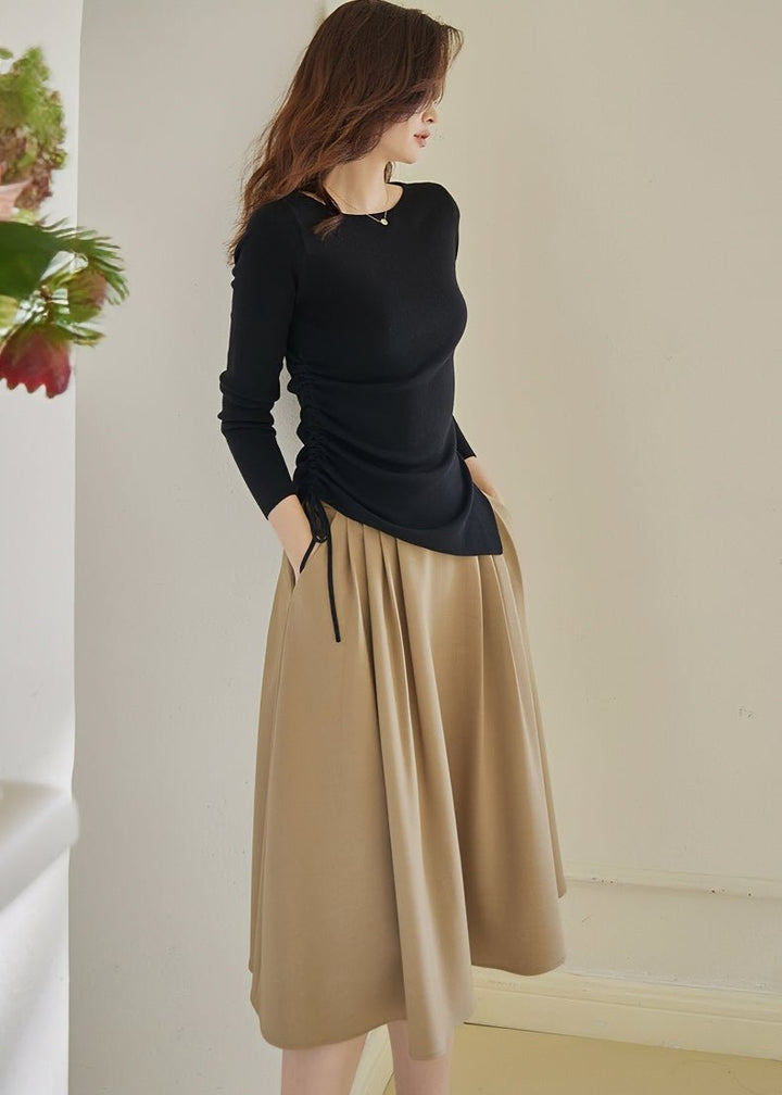 BEIGE PLEATED MIDI SKIRT - ANLEM