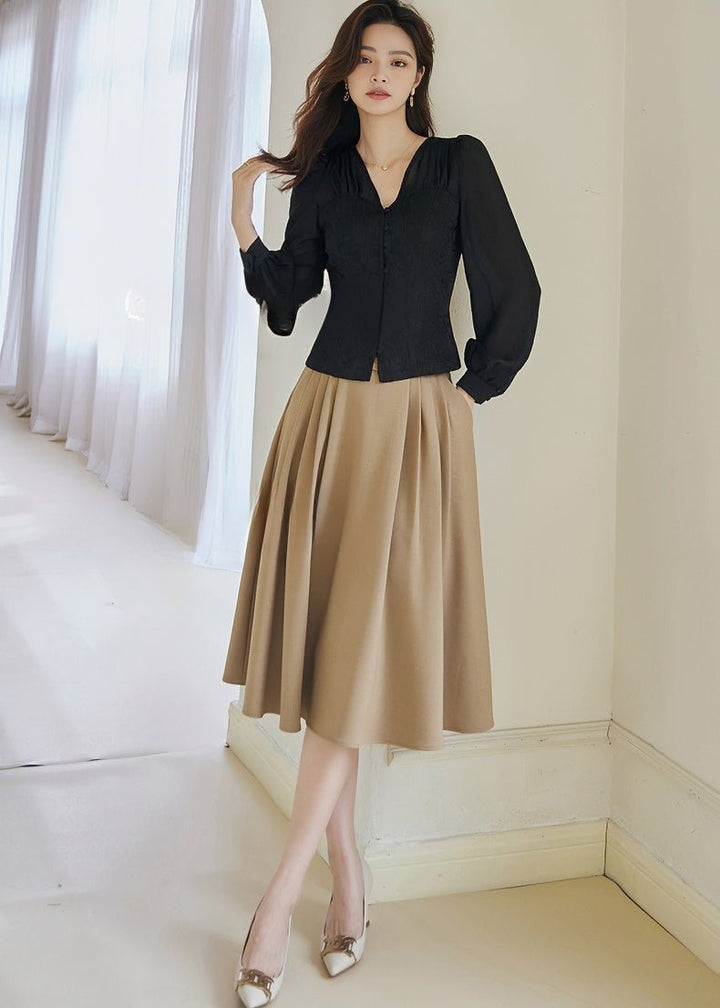 BEIGE PLEATED MIDI SKIRT - ANLEM