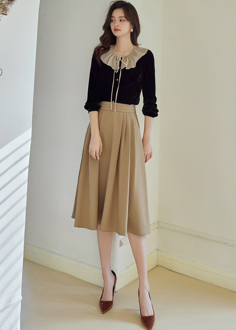 BEIGE PLEATED MIDI SKIRT - ANLEM