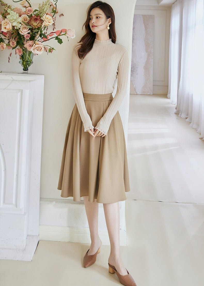 BEIGE PLEATED MIDI SKIRT - ANLEM