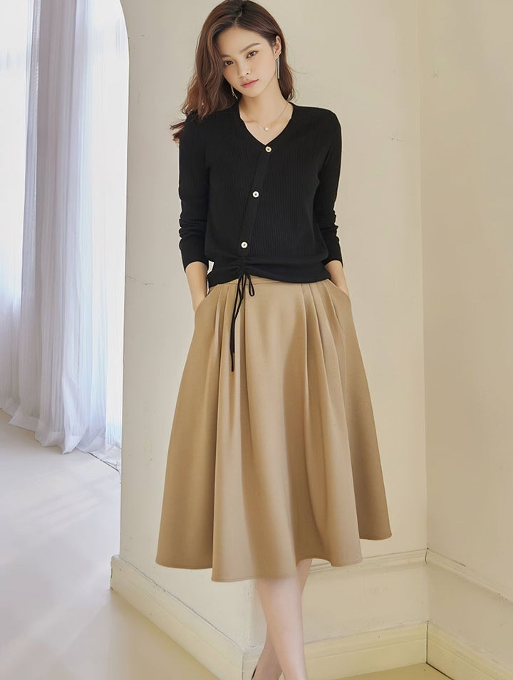 BEIGE PLEATED MIDI SKIRT - ANLEM