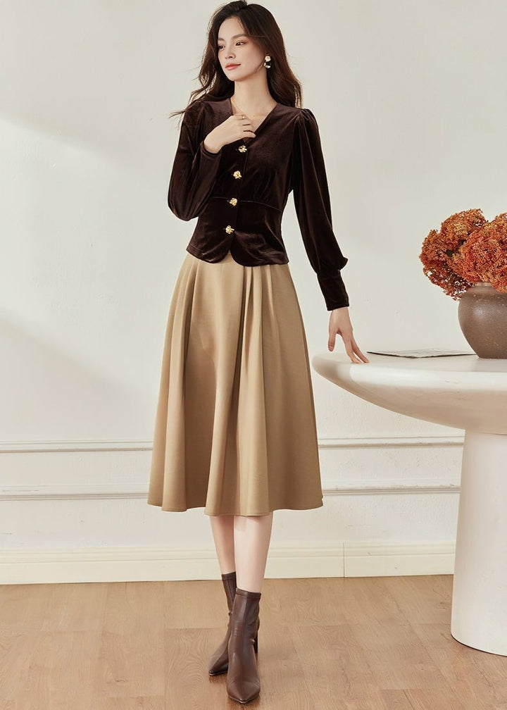 BEIGE PLEATED MIDI SKIRT - ANLEM