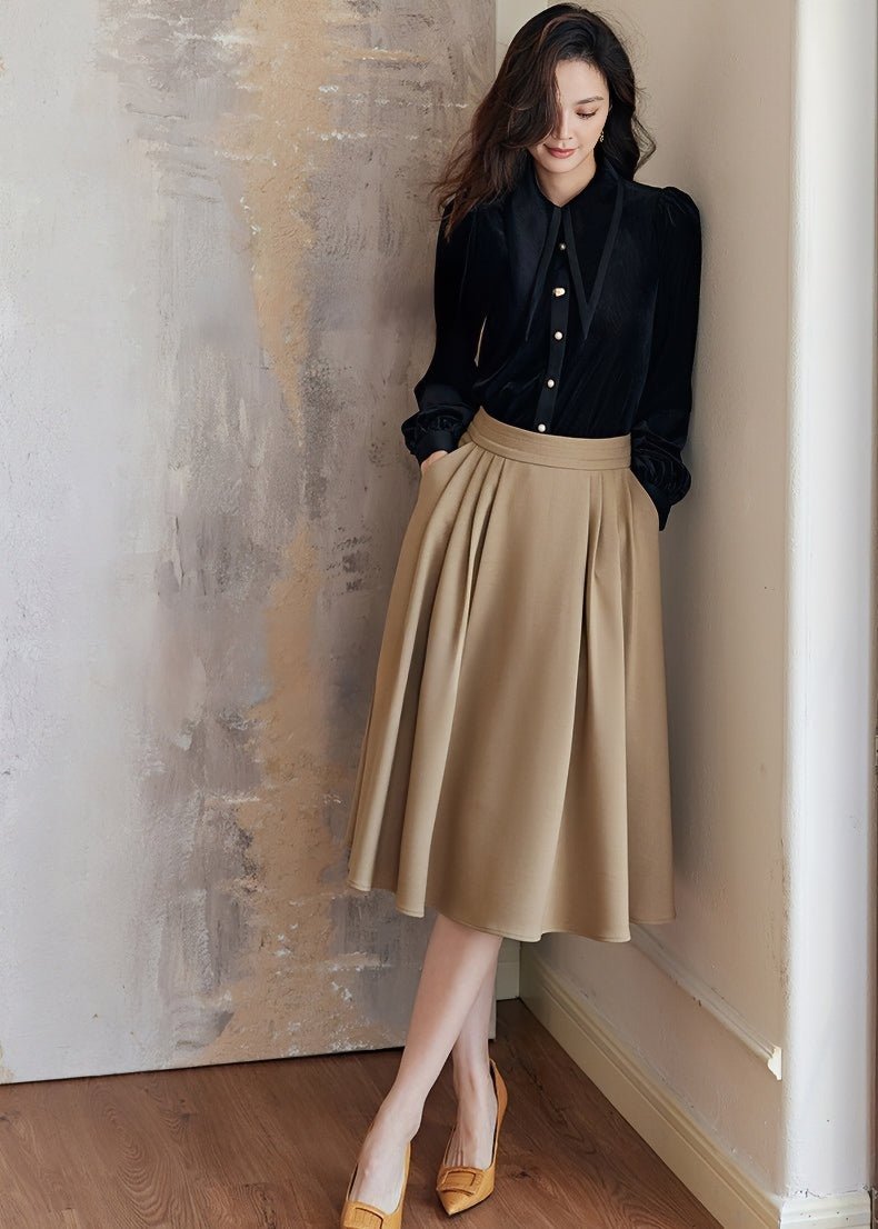 BEIGE PLEATED MIDI SKIRT - ANLEM