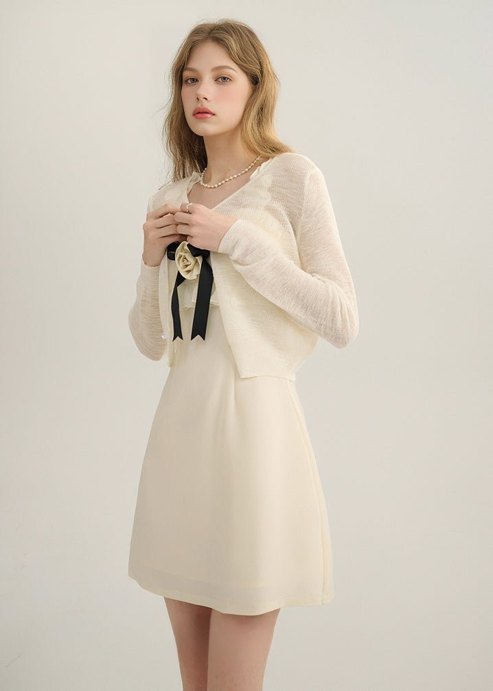 BEIGE SHEER KNIT CARDIGAN - ANLEM