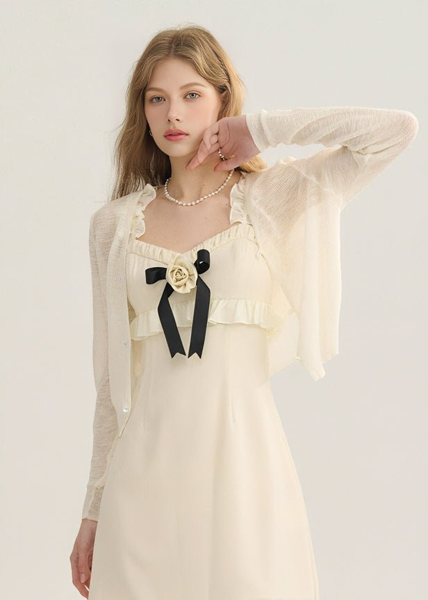 BEIGE SHEER KNIT CARDIGAN - ANLEM