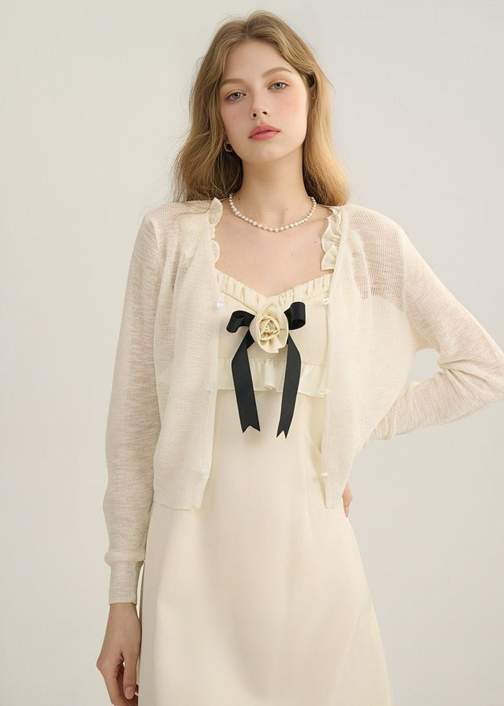 BEIGE SHEER KNIT CARDIGAN - ANLEM