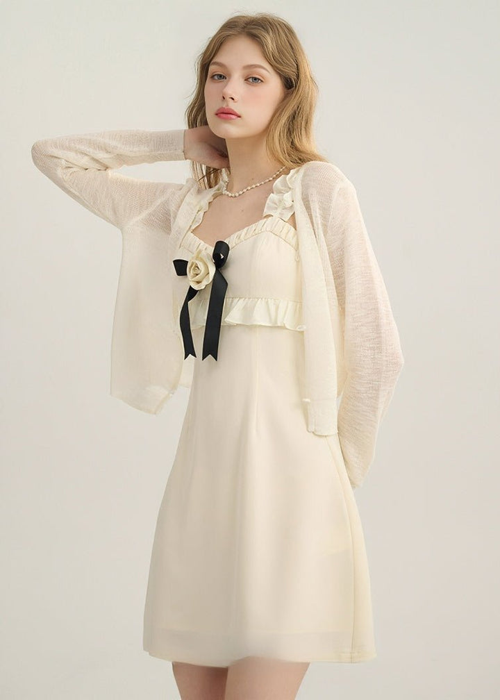 BEIGE SHEER KNIT CARDIGAN - ANLEM