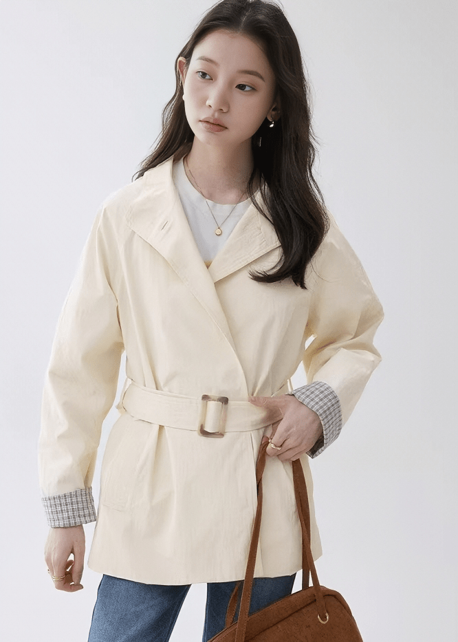 BELTED STAND COLLAR JACKET - ANLEM