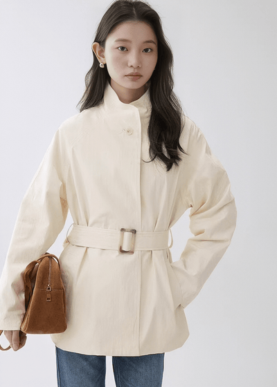 BELTED STAND COLLAR JACKET - ANLEM