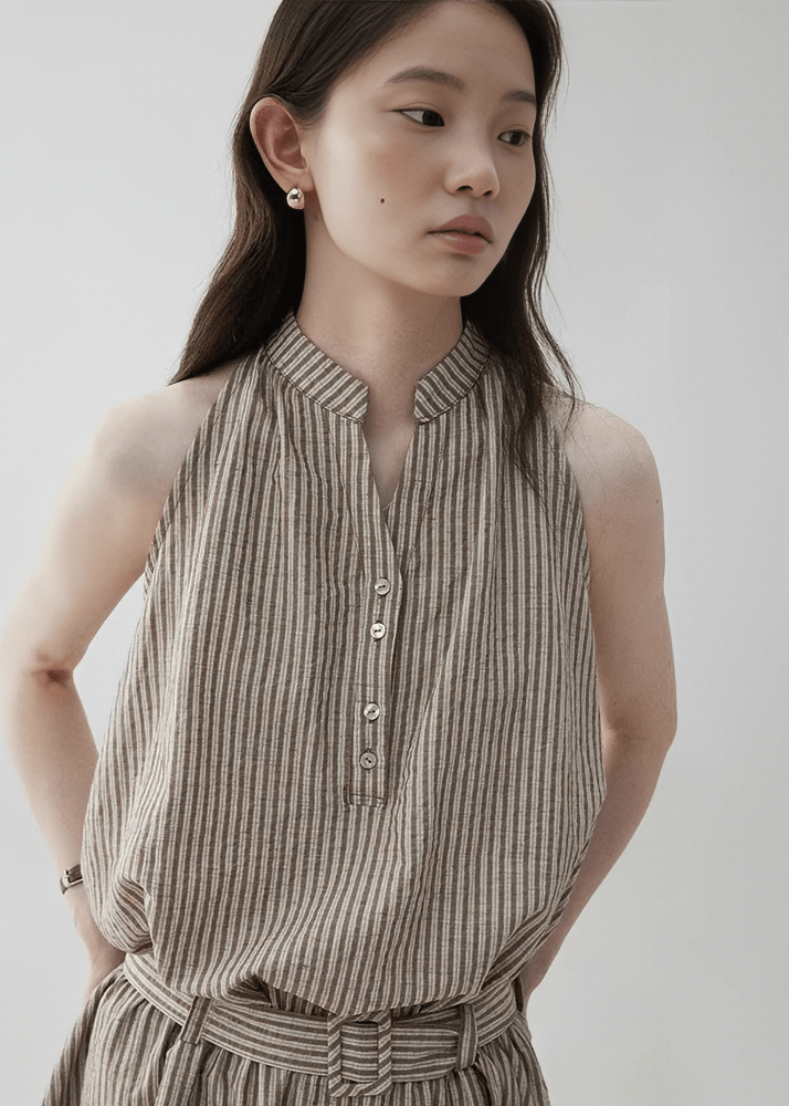 BELTED VERTICAL STRIPE DRESS - ANLEM