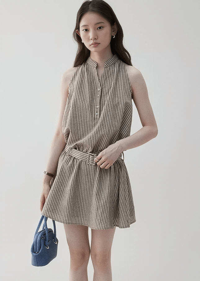 BELTED VERTICAL STRIPE DRESS - ANLEM
