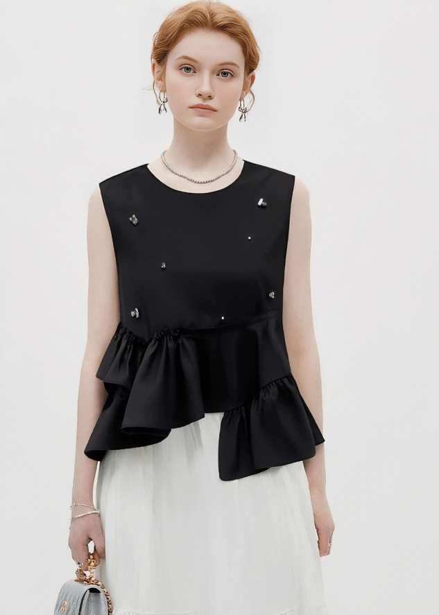 BIJOU EMBELLISHED RUFFLE TOP - ANLEM