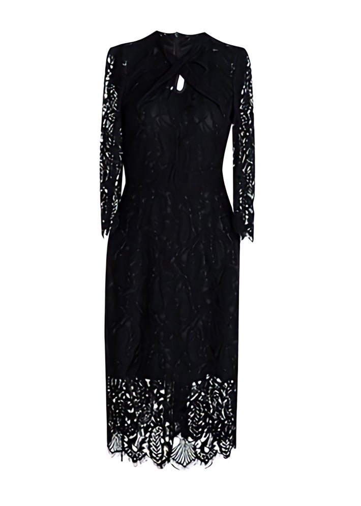 BLACK HOLLOW LACE SLIM DRESS - ANLEM