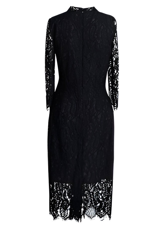 BLACK HOLLOW LACE SLIM DRESS - ANLEM