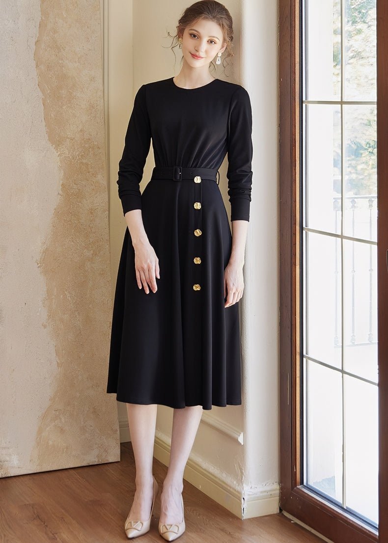 BLACK KNIT SLIM DRESS - ANLEM