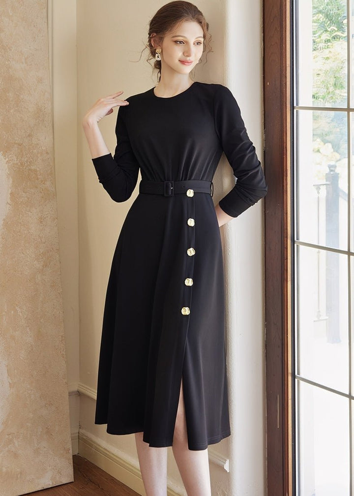 BLACK KNIT SLIM DRESS - ANLEM