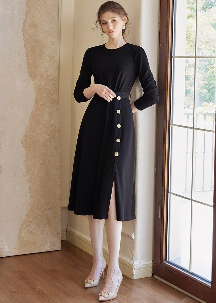 BLACK KNIT SLIM DRESS - ANLEM