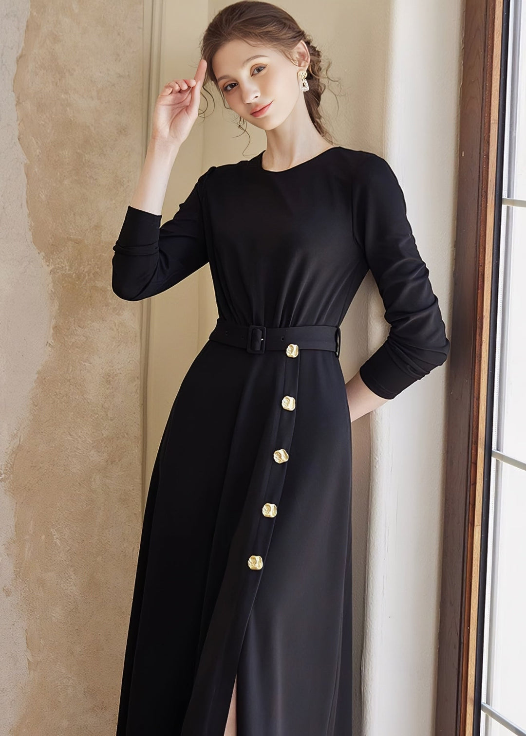 BLACK KNIT SLIM DRESS - ANLEM