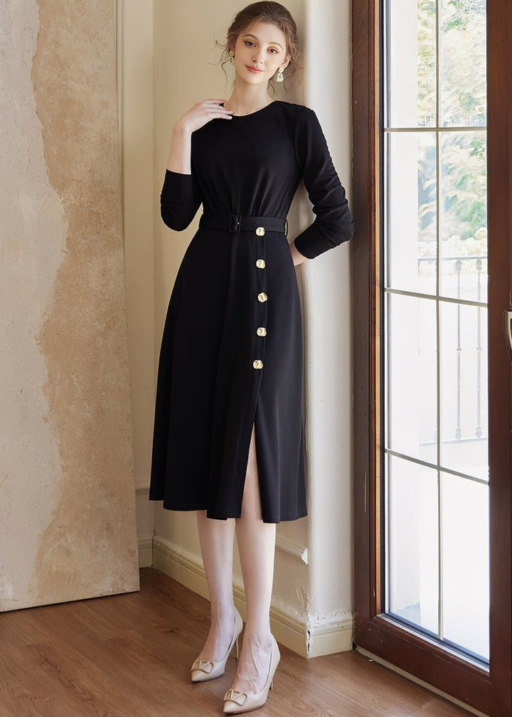 BLACK KNIT SLIM DRESS - ANLEM