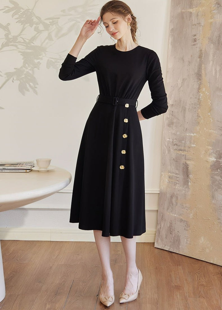 BLACK KNIT SLIM DRESS - ANLEM