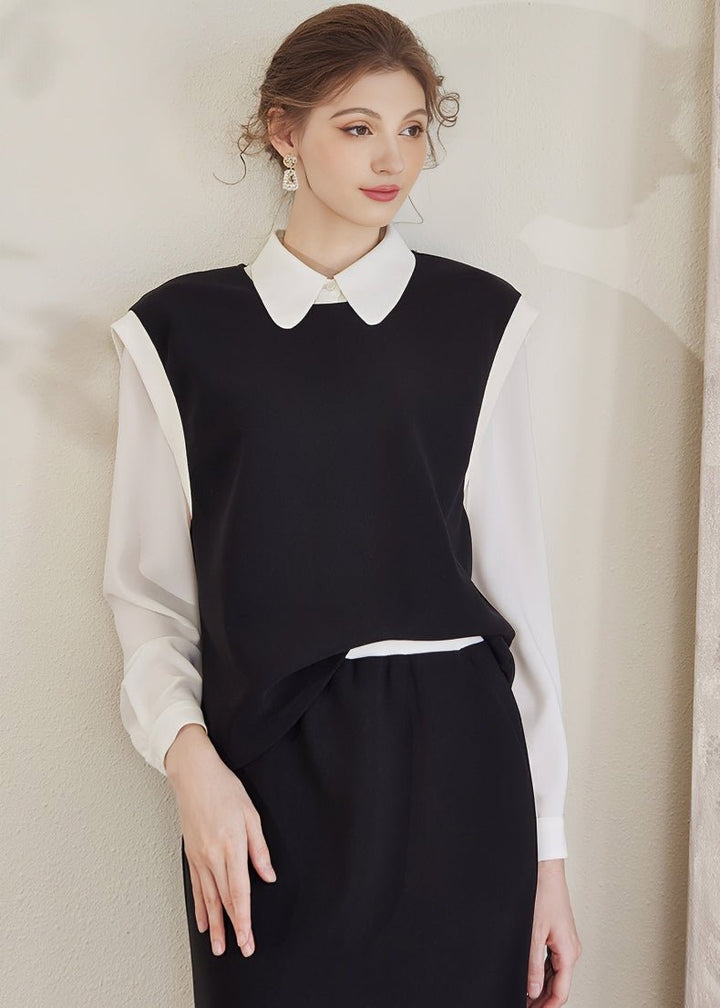 BLACK KNIT TOP AND SKIRT SET - ANLEM