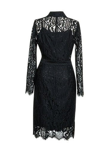 BLACK SLIM LACE MIDI DRESS - ANLEM