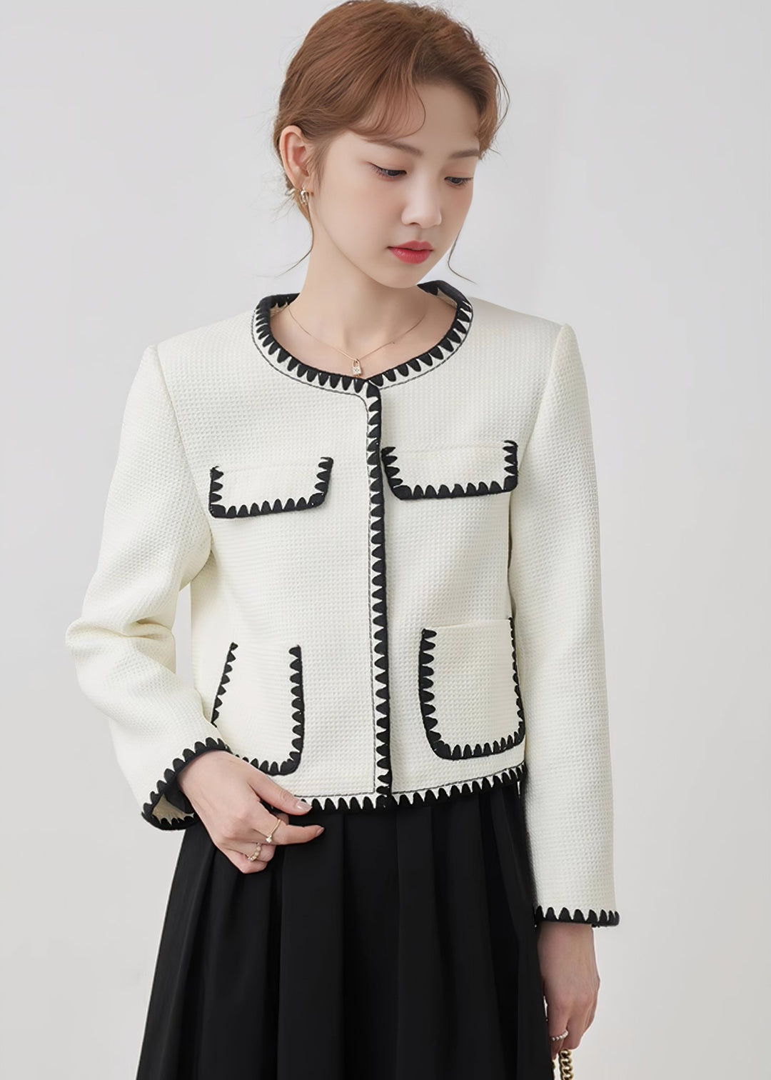 BLACK STITCH SHORT JACKET - ANLEM